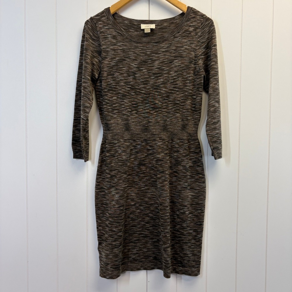 Loft Dark Academia Striped Sweater Dress Women Size S Earthy Business Casual